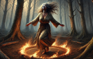 Eine Frau befreit sich in einem Ring aus Feuer