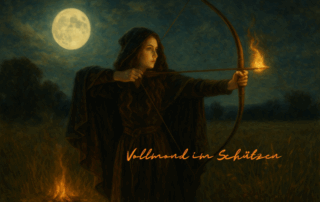 Frau mit Pfeil und Bogen zum Vollmond